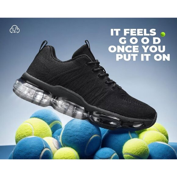 Women's Air Cushion Running Shoes Walking Jogging Sneakers Lace Up Tennis Black - Picture 5 of 7